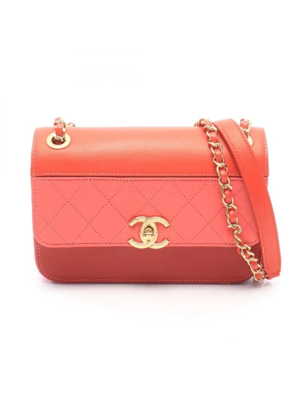 Chanel Shoulder Bag Quilted Small Red Pink Leather Chain